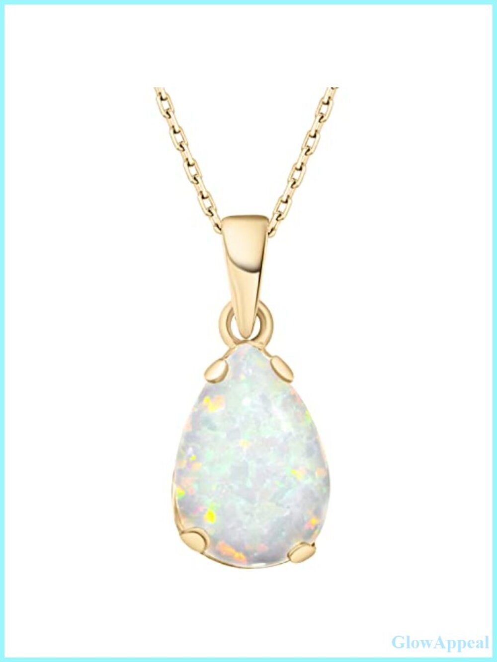 14K Gold Plated Silver White Opal Teardrop Pendant Necklace October Birthstone